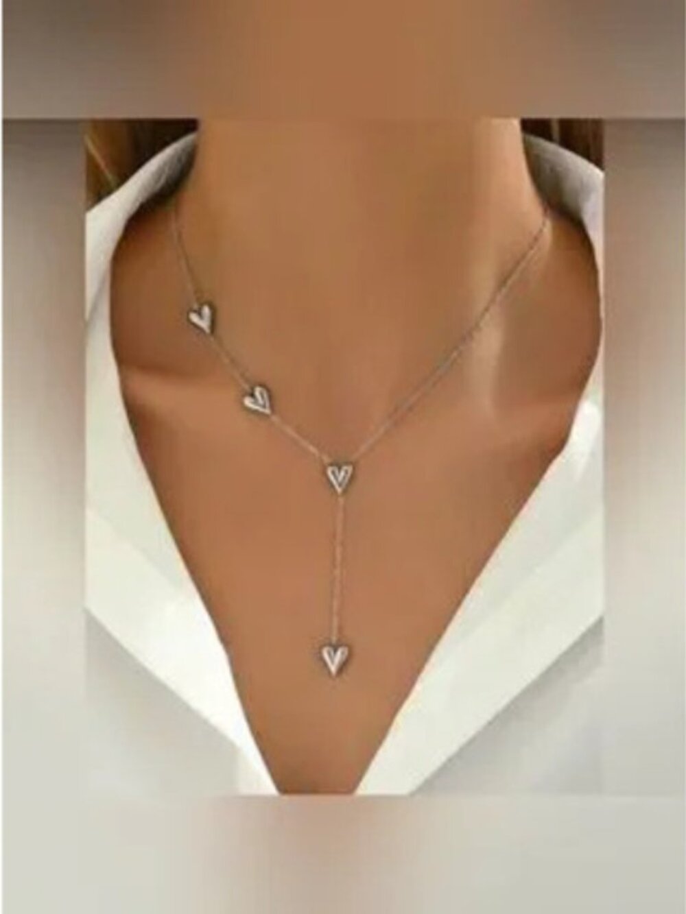 Silver Stainless Steel Heart Y-Necklace Tarnish Resistant